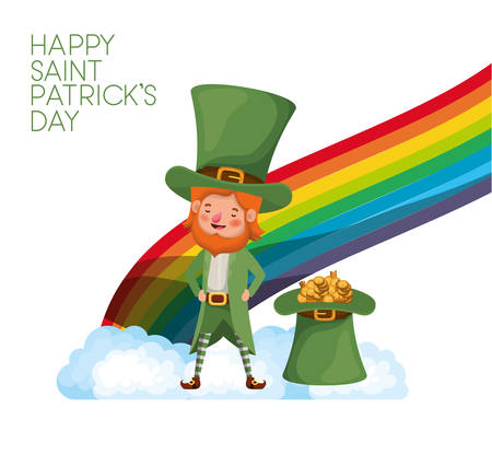 happy saint patricks day label with leprechaun and rainbow vector illustration desingのイラスト素材