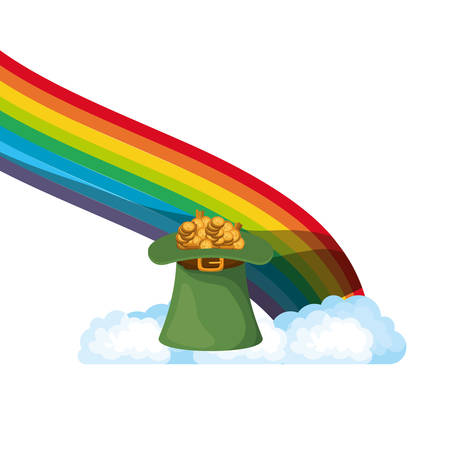 leprechaun hat with coins and rainbow icons vector illustration desingのイラスト素材