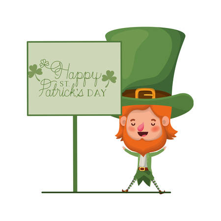 happy st patrick`s day label with leprechaun character vector illustration desingのイラスト素材