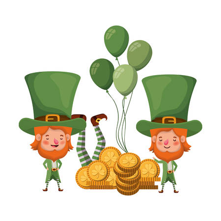 leprechauns with coin and clover isolated icon vector illustration desingのイラスト素材