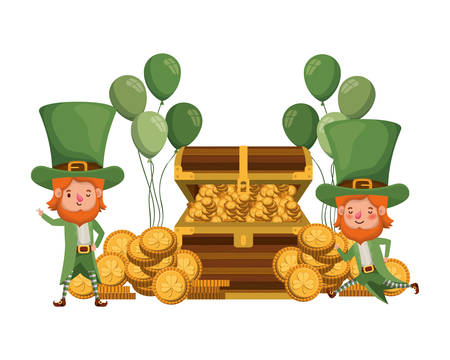 leprechauns with chest and coins character vector illustration desingのイラスト素材