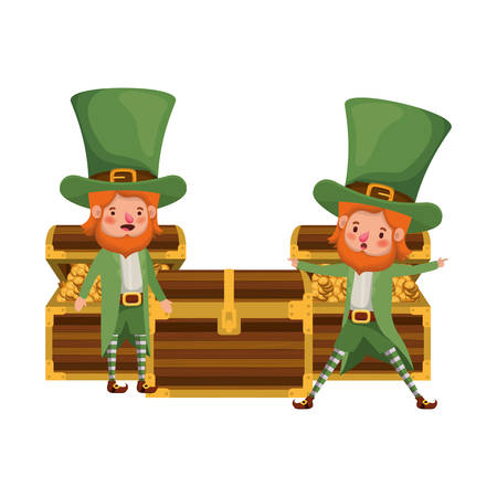 leprechauns with chest and coins character vector illustration desingのイラスト素材