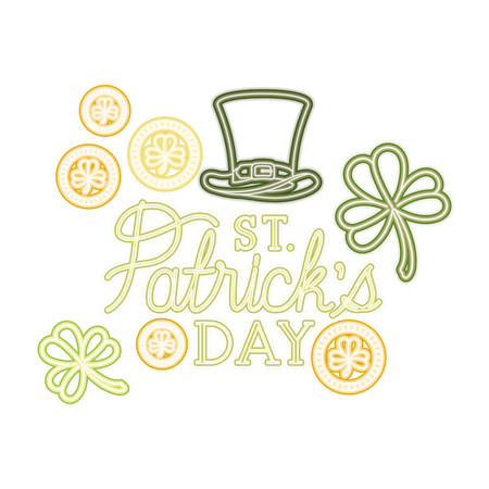 st. patricks day label with clover and elf hat icons vector illustration desingのイラスト素材