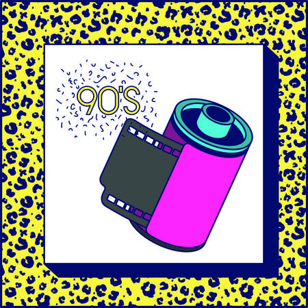 90s label retro with photographic roll vector illustration designのイラスト素材