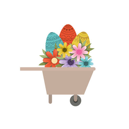 wheelbarrow with easter eggs isolated icon vector illustration desingのイラスト素材
