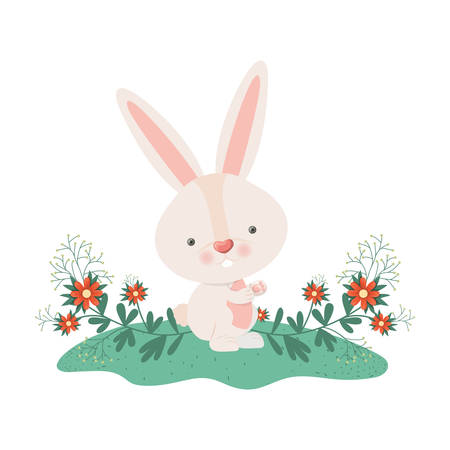 easter bunny with flowers isolated icon vector illustration desingのイラスト素材
