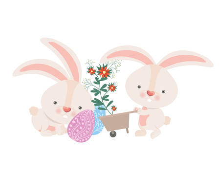 bunnies with wheelbarrow and easter eggs icon vector illustration desingのイラスト素材