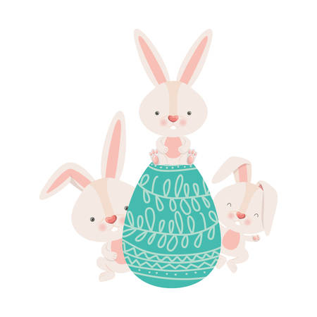 easter rabbits with egg isolated icon vector illustration desingのイラスト素材