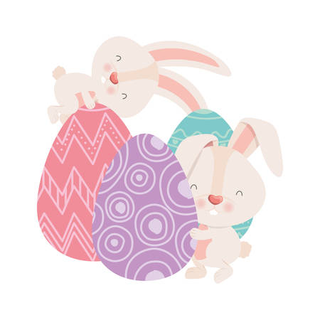 easter rabbits with eggs isolated icon vector illustration desingのイラスト素材