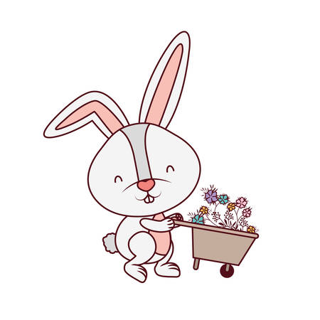 bunny with wheelbarrow and flowers isolated icon vector illustration desingのイラスト素材