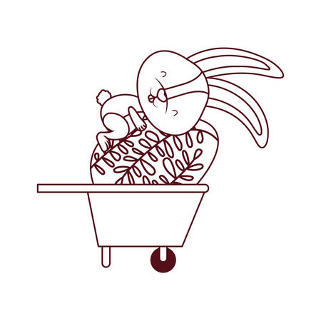 bunny with wheelbarrow and easter egg icon vector illustration desingのイラスト素材