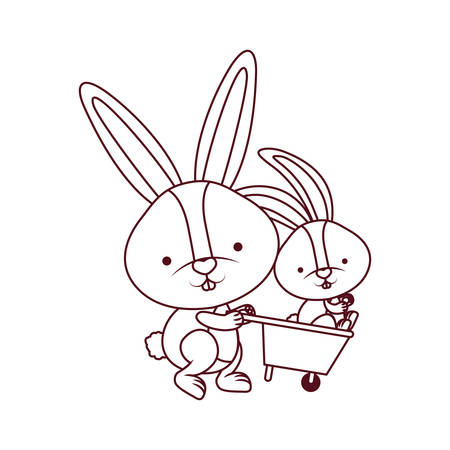 bunnies with wheelbarrow isolated icon vector illustration desingのイラスト素材