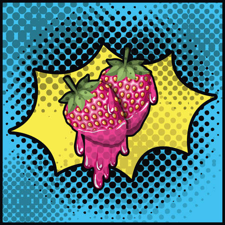 strawberries sweet dripping pop art style vector illustration designのイラスト素材