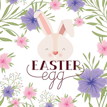 easter egg label with rabbit head isolated icon vector illustration designのイラスト素材