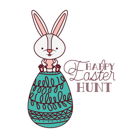 happy easter hunt label with rabbit icon vector illustration designのイラスト素材