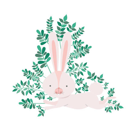 rabbit with branchs and leaves isolated icon vector illustration desingのイラスト素材
