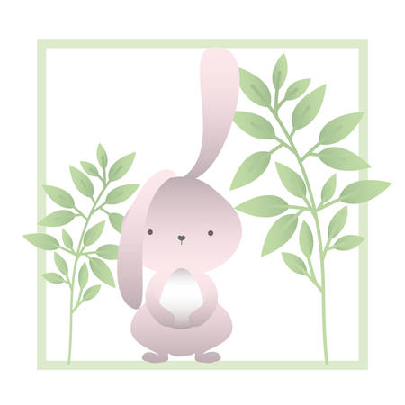 rabbit with branchs and leaves isolated icon vector illustration desingのイラスト素材