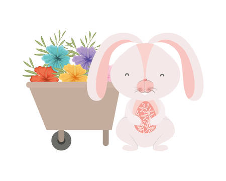 bunny with wheelbarrow and flowers isolated icon vector illustration desingのイラスト素材