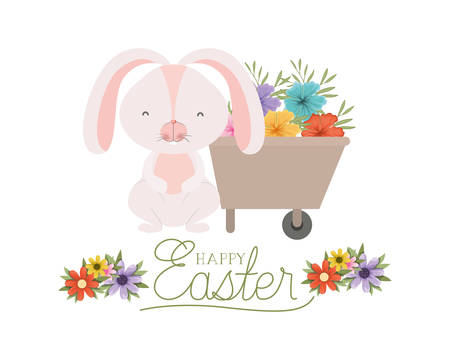 happy easter label with egg and flowers icon vector illustration desingのイラスト素材
