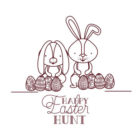 happy easter hunt label with rabbit icon vector illustration designのイラスト素材