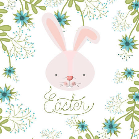 easter label with rabbit head isolated icon vector illustration desingのイラスト素材