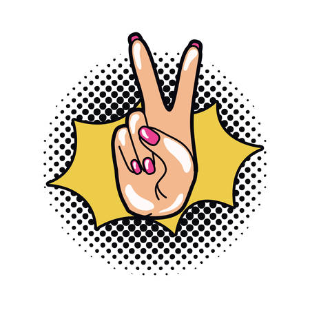 hand with peace sign and love pop art vector illustration desingのイラスト素材