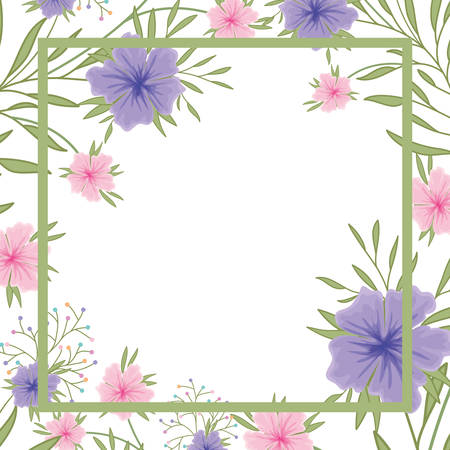 flowers with leaves with frame isolated icon vector illustration desingのイラスト素材