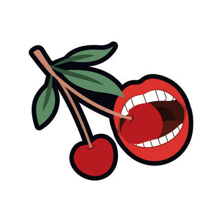 female mouth with cherry isolated icon vector illustration designのイラスト素材