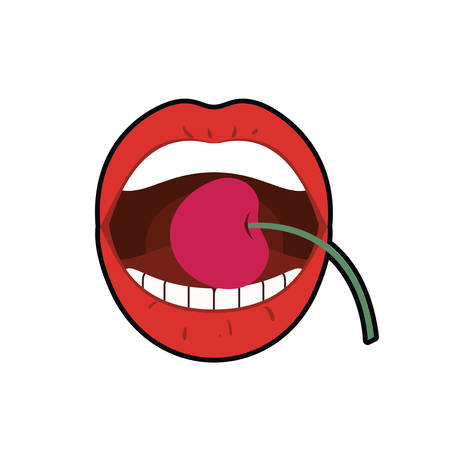 female mouth with cherry isolated icon vector illustration designのイラスト素材