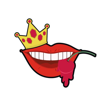 female mouth dripping with cherry fruit vector illustration designのイラスト素材