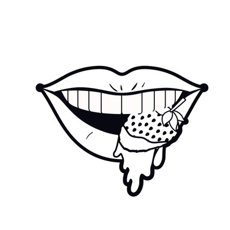 female mouth dripping with strawberry fruit vector illustration designのイラスト素材
