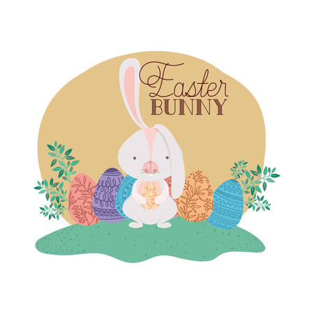 easter bunny label with egg isolated icon vector illustration designのイラスト素材