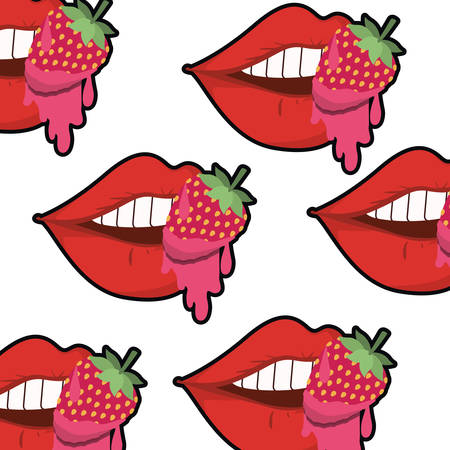 pattern female mouth dripping with strawberry vector illustration designのイラスト素材