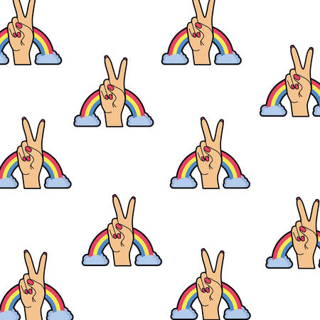pattern of hand with peace sign and love vector illustration desingのイラスト素材