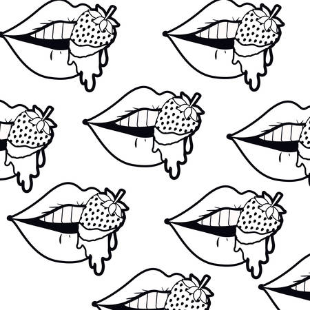pattern female mouth dripping with strawberry vector illustration designのイラスト素材