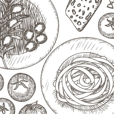pattern of delicious italian food vector illustration designのイラスト素材
