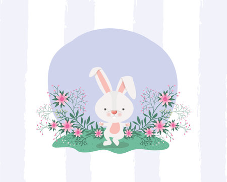 happy easter card with rabbit in the garden vector illustration designのイラスト素材
