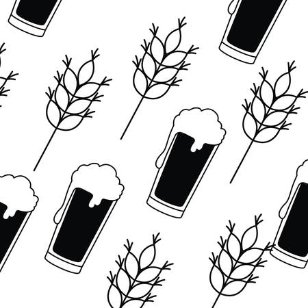 Pattern beer with foam and wheatのイラスト素材