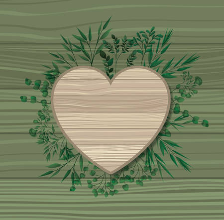 heart frame with laurel leafs wooden background vector illustrationのイラスト素材
