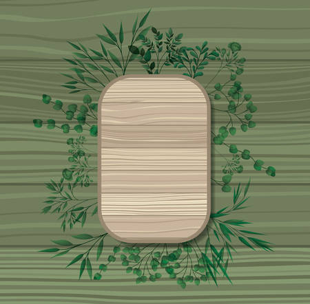 square frame with laurel leafs wooden background vector illustrationのイラスト素材