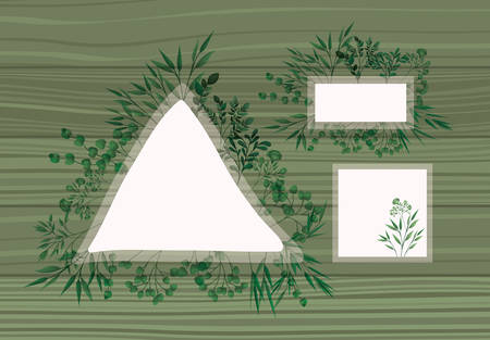 Set of frame with laurel leafs woodenのイラスト素材