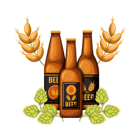bottle of beer and wheat isolated icon vector illustration desingのイラスト素材