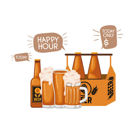 box with beer bottles and glass isolated icon vector illustration desingのイラスト素材