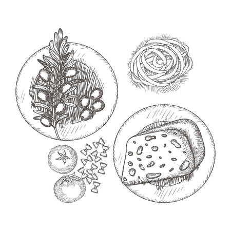 delicious italian food in drawing vector illustration desingのイラスト素材