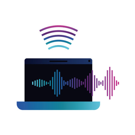 laptop with sound wave isolated icon vector illustration designのイラスト素材