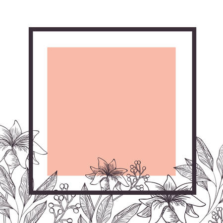 flowers and leafs with frame isolated icon vector illustration desingのイラスト素材