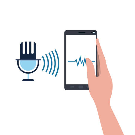 hand with smartphone and voice assistant vector illustration designのイラスト素材