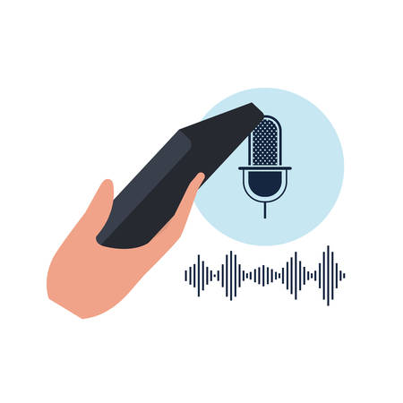 hand with smartphone and voice assistant vector illustration designのイラスト素材