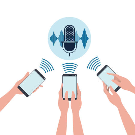 hands with smartphone and voice assistant vector illustration designのイラスト素材
