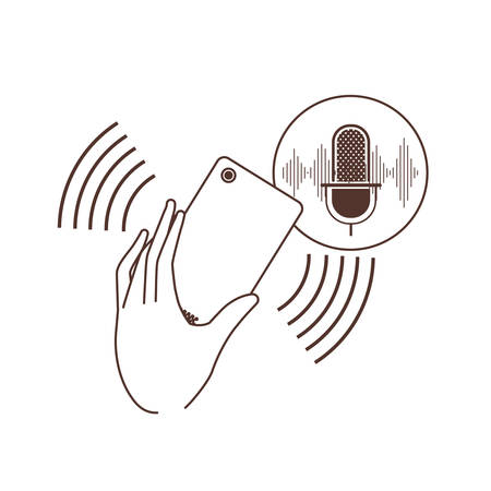 hand with smartphone and voice assistant vector illustration designのイラスト素材